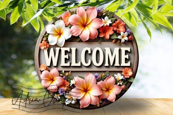 3D Plumeria Welcome Sign Sublimation PNG