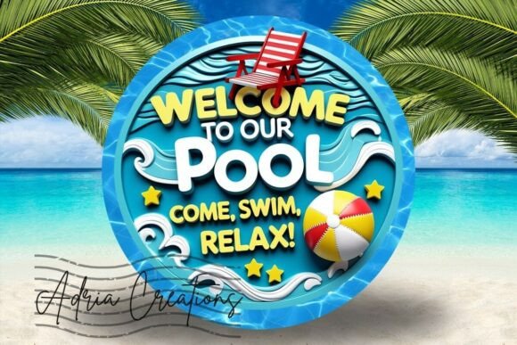 3D Welcome to Our Pool Round Welcome Png for Versatile Digital Projects