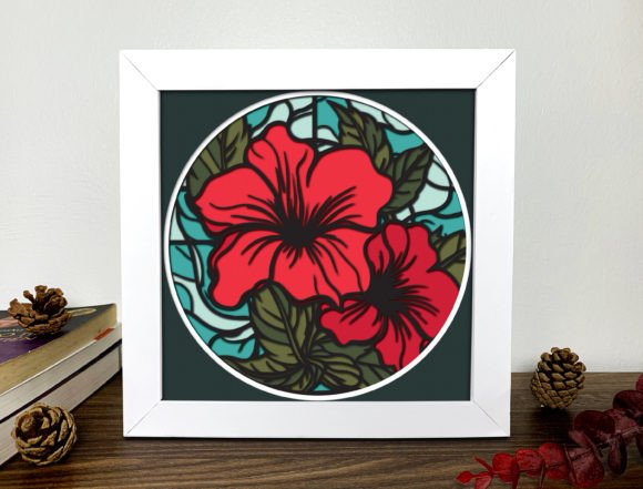 Hibiscus Stained Glass 3D- Alleylightbox: A Creative Digital Design for Versatile Use