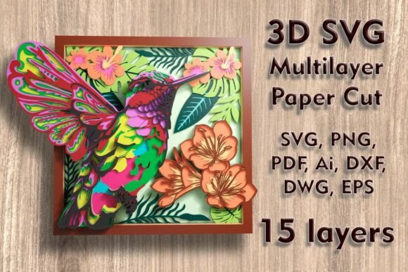 Hummingbird 3D Shadow Box PaperCut Files for Stunning Wall Art and Decor
