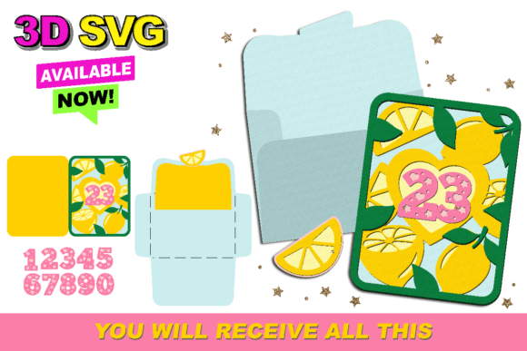 Lemon Card and Envelope 3D SVG for Creative Projects