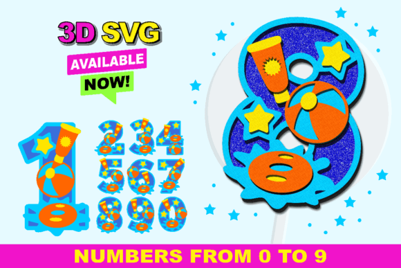 Pool Party Numbers 3D SVG for Creative Projects