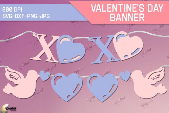 Valentine's Day Banners 3D Layered SVG